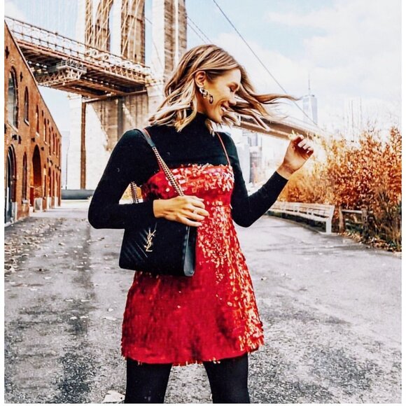 Zara Red Sequin Mini Dress Sparkle Slip Party Cocktail New Years Blogger Fave M - Picture 4 of 16